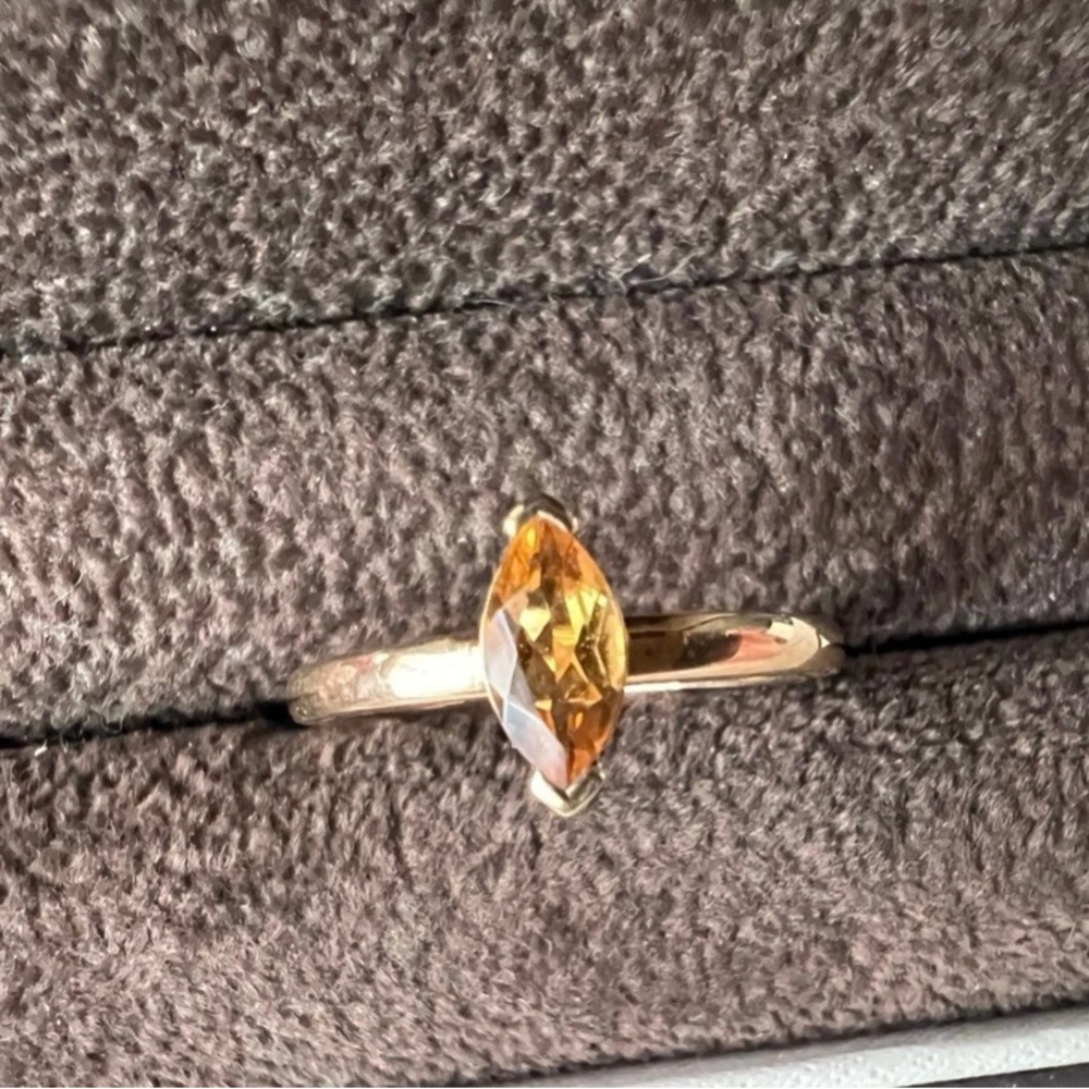 Gold Band Ring with Marquise Citrine Gemstone